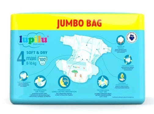Підгузники Lupilu soft & dry Jumbo Bag розмір 4 Maxi, вага 8-16 кг, 100 шт - Фото 2 Підгузники Lupilu soft & dry Jumbo Bag розмір 4 Maxi, вага 8-16 кг, 100 шт - изображение 2