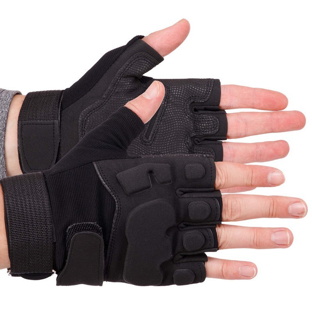 Щільні тактичні армійські рукавички з відкритими пальцями на липучці для риболовлі полювання PRO TACTICAL чорні АН8811 розмір XL - зображення 1