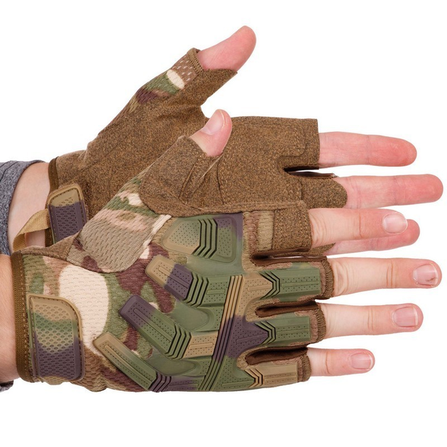 Плотные тактические перчатки армейские с открытыми пальцами на липучке для рыбалки охоты PRO TACTICAL камуфляжные АН8808 размер XL - изображение 1
