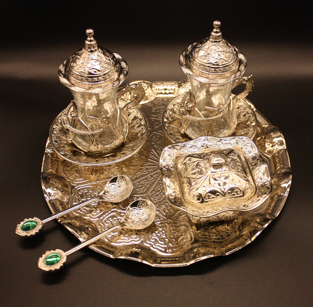Турецкий набор #20 для подачи кофе Армуды на подносе Серебро – купить ...