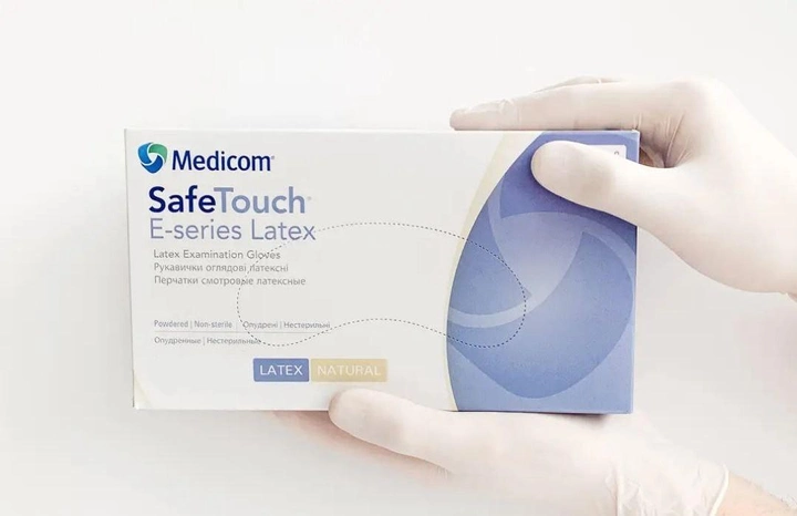 Латексні рукавиці одноразові оглядові Medicom SafeTouch® E-Series опудрені розмір S 1000 шт. Білі - зображення 1