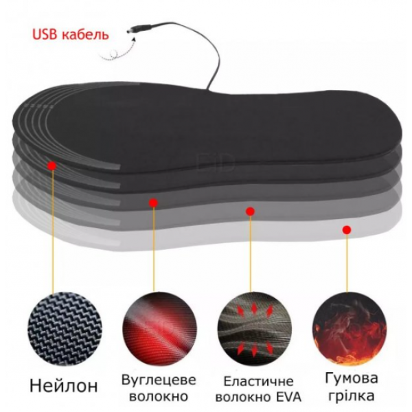 Теплые Стельки usb с подогревом Нагревательные элементы USB для ног универсальные обрезные Черные - изображение 9