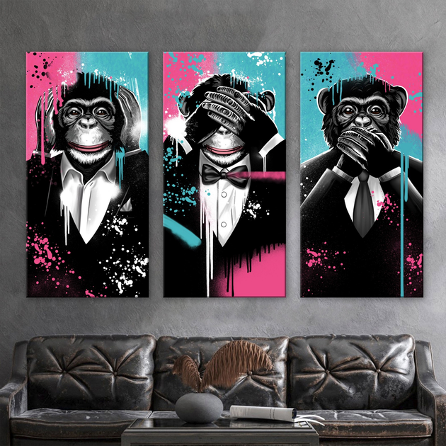 Модульная картина Холстович Three Monkeys 120х80 см. Картина с ...