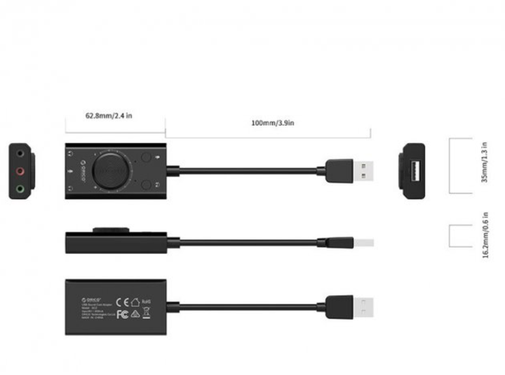 Звуковая карта Orico SC2-BK USB 2.0 внешняя стерео с регулятором громкости - изображение 9