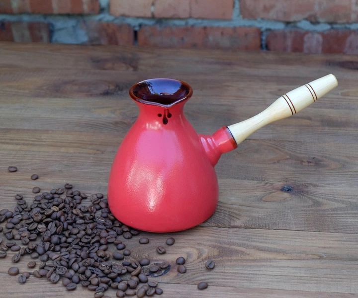 Турка для кофе Americano Red керамика 600 мл + ложка с длинной ручкой и рассекатель (683) - изображение 5