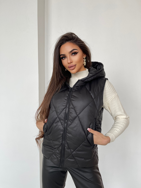 Жилетка женская стеганая с капюшоном K&ML 35 M -L ( 46 - 48) Черный ...
