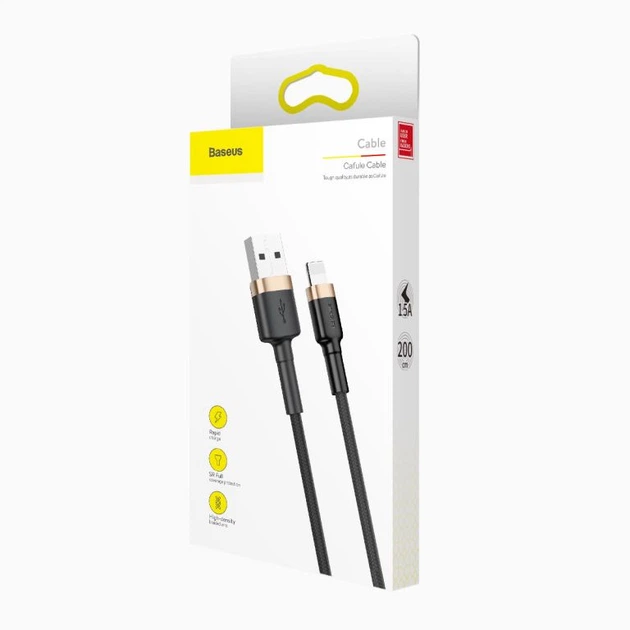 Кабель Baseus cafule cabel USB 1.5A 2M (CALKLF-CV1) Gold+Black - Фото 6 Кабель Baseus cafule cabel USB 1.5A 2M (CALKLF-CV1) Gold+Black - зображення 6
