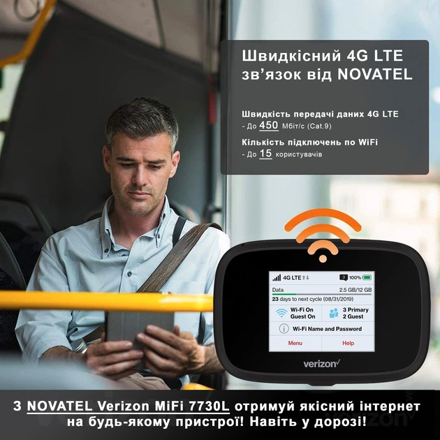 4G LTE WiFi роутер NOVATEL Verizon MiFi 7730 L LTE| Скорость до 450 Мбит/с (Cat.9) | Аккумулятор 4400 мАч | Два выхода под антенну | Поддержка до 15 устройств | Киевстар, Лайфселл, Водафон - изображение 8