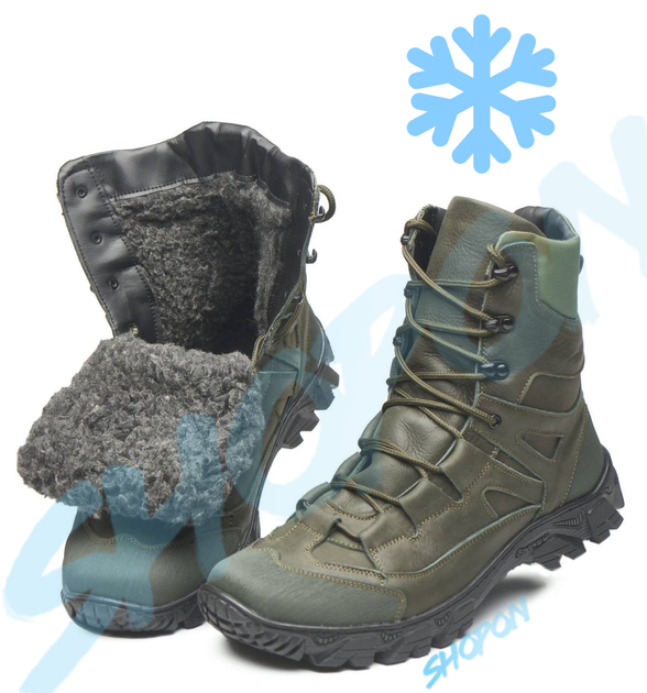 Берці зимові черевики тактичні чоловічі, туфлі тактичні чоловічі берці зимові, натуральна шкіра, розмір 40, Bounce ar. DF-CEN-3140, колір хакі - зображення 1