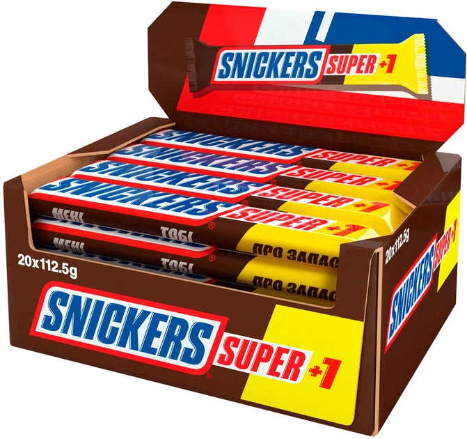 Акція на Упаковка батончиків Snickers Super +1 20 шт x 112.5 г від Rozetka