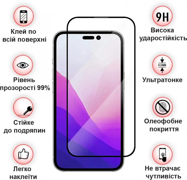 Защитное стекло для смартфона Apple iPhone 14 Pro Max BeCover Black (BC_707969) - изображение 2