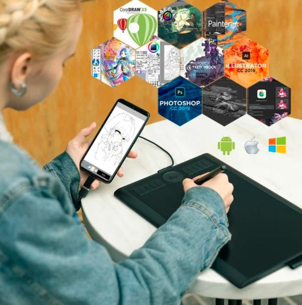 Графический планшет Gaomon M10K Pro + Цифровое перо ArtPaint AP32 рабочая область 255 х 159 мм Черный - изображение 5