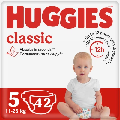 Подгузники Huggies Classic 5 (11-25 кг) Jumbo 42 шт (5029053543185) - Фото 1 Подгузники Huggies Classic 5 (11-25 кг) Jumbo 42 шт (5029053543185) - изображение 1