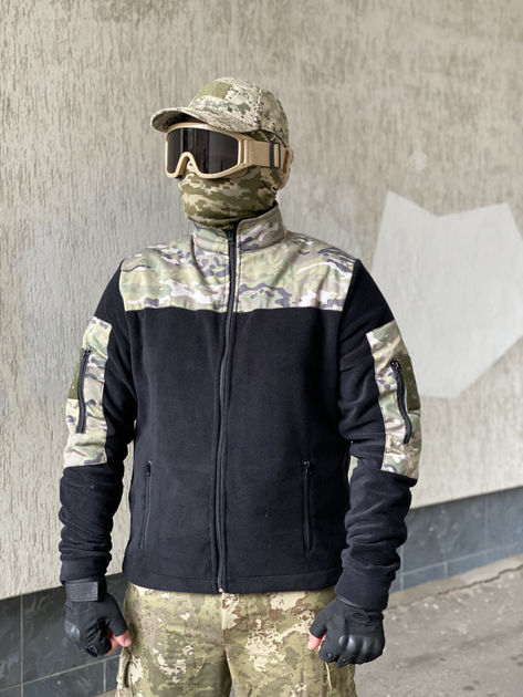 Кофта флисовая мужская военная тактическая с липучками под шевроны ВСУ (ЗСУ) Мультикам 8045 52 размер черная - изображение 2
