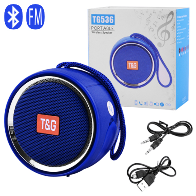 Портативная компактная Bluetooth колонка TG536 Синяя (с радио, флешкой ...
