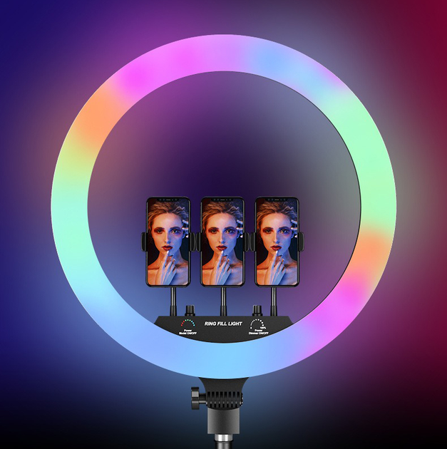 Набор блогера 4в1 Большая кольцевая светодиодная лампа 45см RGB с тремя держателями, пультом Д/У и штативом 2м+Микрофон+Bluetooth пульт - изображение 6