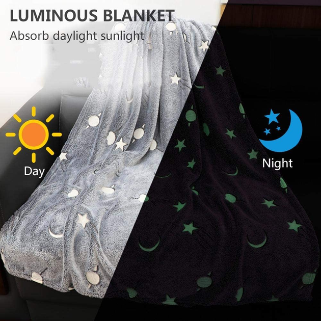 Светящийся в темноте плед плюшевое покрывало со звездами день/ночь BLANKET Magic Star 120х165см тёплое флисовое одеяло с принтом Grey - Фото 8 Светящийся в темноте плед плюшевое покрывало со звездами день/ночь BLANKET Magic Star 120х165см тёплое флисовое одеяло с принтом Grey - изображение 8