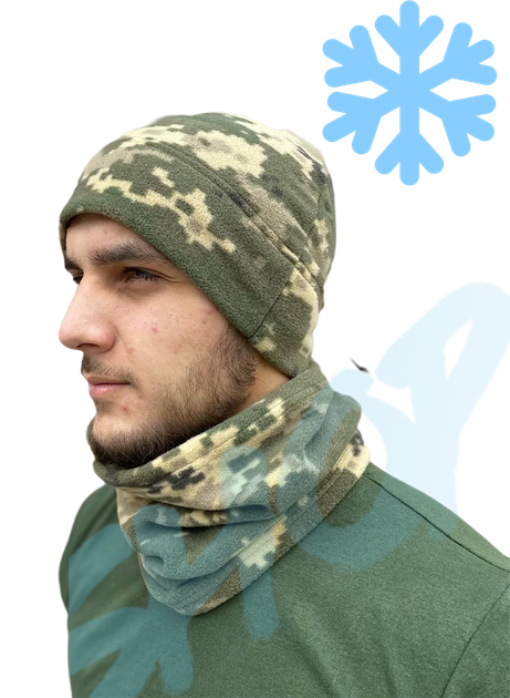Шапка та баф зимова фліс тактична колір піксель, зимова шапка та баф фліс тактична, універсальний розмір, Bounce CD-RE-4012 - зображення 3