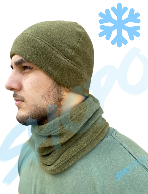 Шапка та баф зимова фліс тактична колір хакі, зимова шапка та баф фліс тактична, універсальний розмір, Bounce CD-RE-4012 - зображення 2