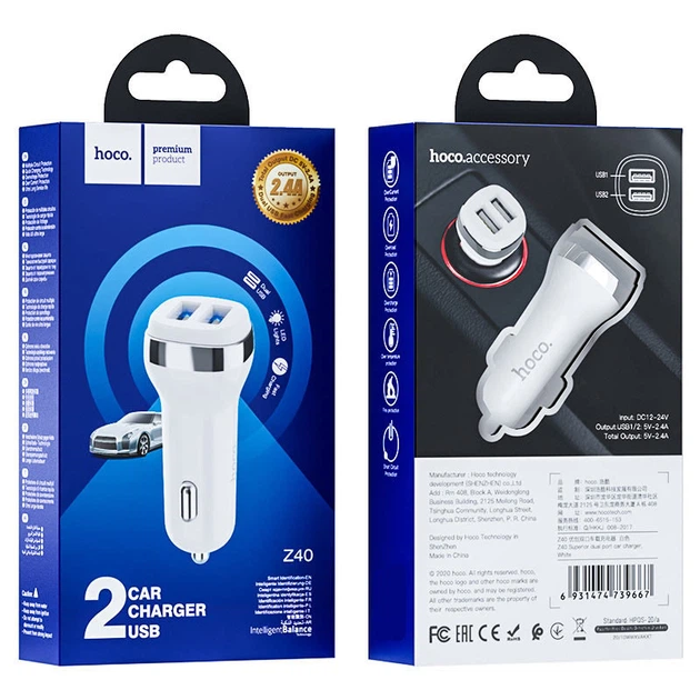 Автомобильное зарядное Hoco Z40 (2USB 2.4A) Белый - изображение 3