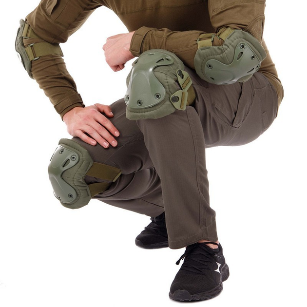 Міцні тактичні наколінники та налокітники комплект захисту для колін та ліктів PRO TACTICAL оливкові АН7495 - зображення 1