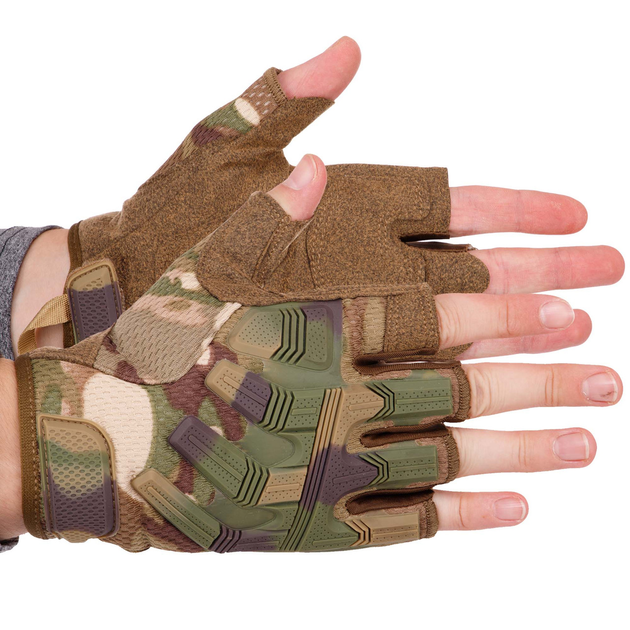 Міцні військові рукавички тактичні армійські рукавички без пальців відкриті TACTICAL Камуфляж Multicam (BC-8808) XL - зображення 1
