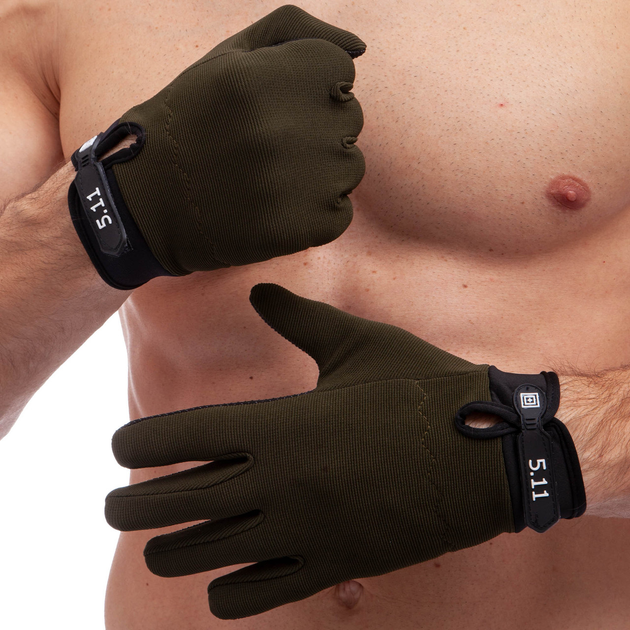 Тактические перчатки с закрытыми пальцами 5.11 Для охоты туризма Нейлон текстиль Оливковый (BC-0527) M - изображение 2