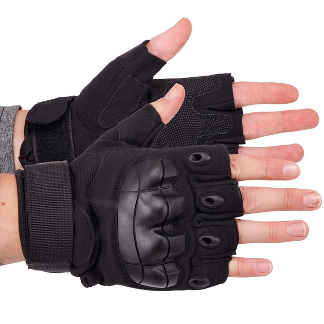 Захисні тактичні рукавиці без пальців Військові рукавички відкриті TACTICAL Поліестер Кожзам Чорні (BC-8805) XL - зображення 1