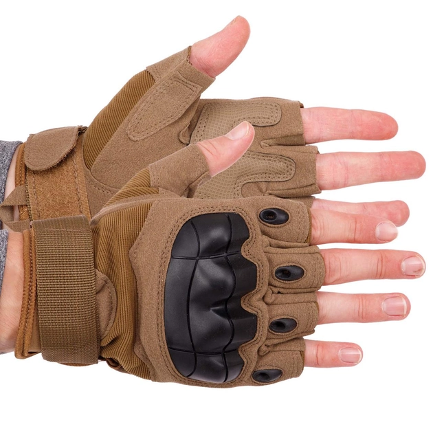 Захисні тактичні рукавиці без пальців Військові рукавички відкриті TACTICAL Поліестер Кожзам (BC-8805) XL - зображення 1