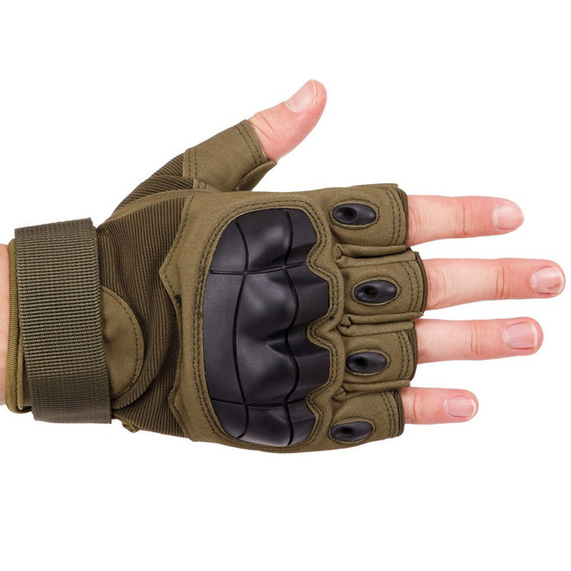 Захисні тактичні рукавиці без пальців Військові рукавички відкриті TACTICAL Поліестер Кожзам Олива (BC-8805) М - зображення 2