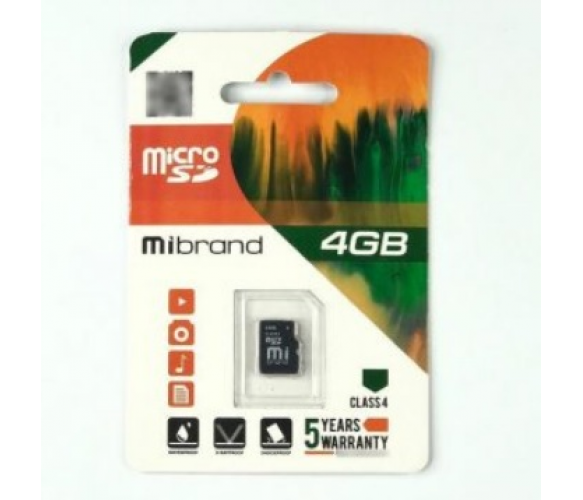 Карта пам'яті Mibrand microSDHC Class 4, 4GB - Фото 1 Карта пам'яті Mibrand microSDHC Class 4, 4GB - зображення 1