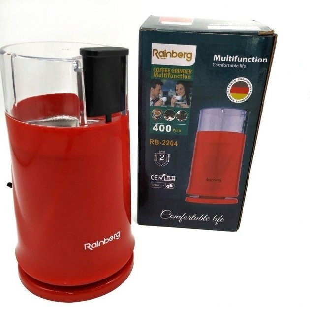 Кофемолка Rainberg RB-2204 400 Вт. Красный. Электрическая роторная кофемолка, емкость загрузки 50гр. с регулируемой степенью помола, низкий уровень шума - изображение 1