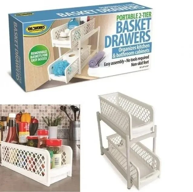 Органайзер для ванной Portable 2 Tier Basket Drawers, полка для кухни ...