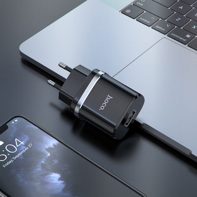 Адаптер зарядний пристрій HOCO Micro USB cable N1 1USB 2.4A Чорний - Фото 3 Адаптер зарядний пристрій HOCO Micro USB cable N1 1USB 2.4A Чорний - зображення 3