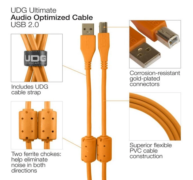 Кабель UDG Ultimate Audio Cable USB 2.0 A-B Orange Straight 1m (U95001OR) - изображение 2