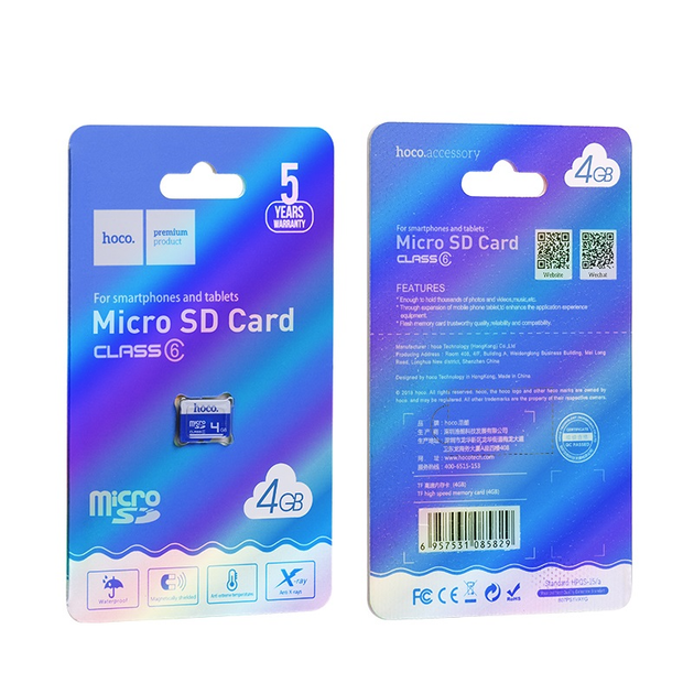 Карта памяти Hoco MicroSD 4gb 6 Class Синий в фирменной упаковке - изображение 2