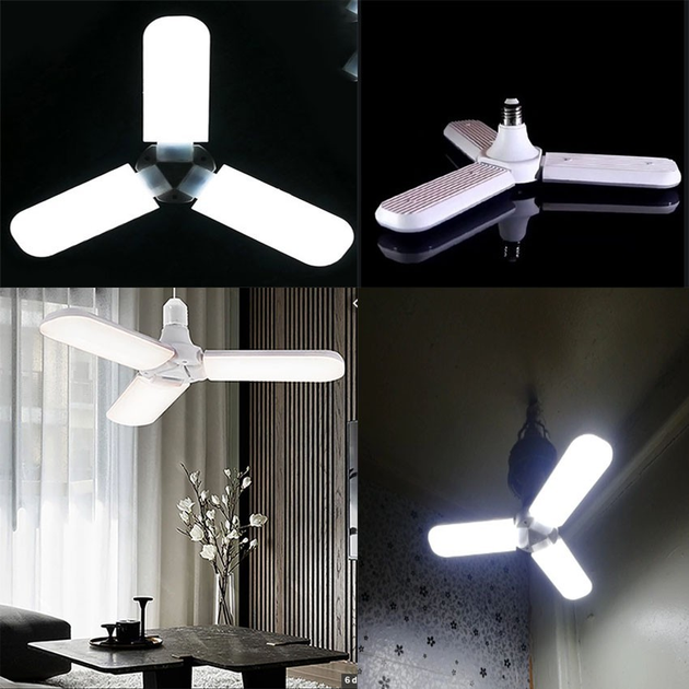 Світлодіодна складана лампа в патрон Е27 із трьома лопатями ZLight LED bulb 45W розкладний світильник комплект 2 шт. - зображення 3