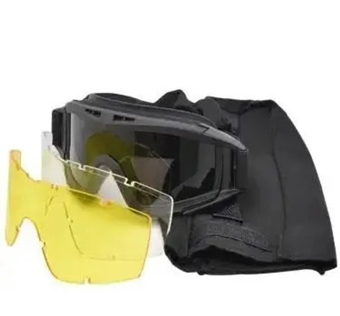 Очки тактические маска защитные для стрельбы балистические ЗСУ (3 стекла в комплекте) Черные - изображение 1