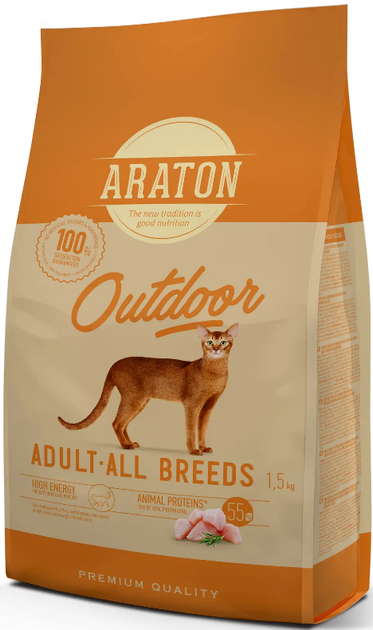 Повноцінний сухий корм з куркою та індичкою для дорослих котів ARATON OUTDOOR Adult All Breeds 1.5кг - изображение 3
