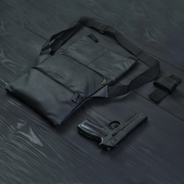 Тактическая кожаная сумка с кобурой, мужской мессенджер, барсетка - SW-728 черный слинг - изображение 2