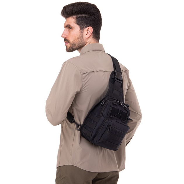 Рюкзак тактический патрульный однолямочный сумка-слинг тактическая SILVER KNIGHT V-7 л black TY-098 - изображение 2