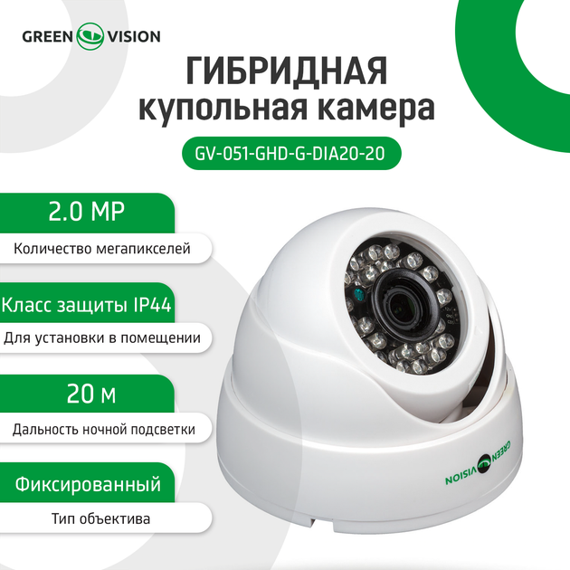 Гибридная купольная внутренняя камера GreenVision GV-051-GHD-G-DIA20-20 - изображение 5