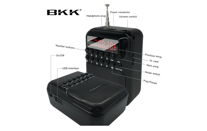 Радиоприёмник аккумуляторный BKK B872 принимает флешки USB и TF (съемный аккумулятор 18650) Красный - изображение 15