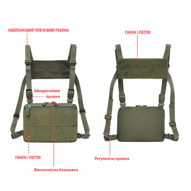 Тактична Сумка Органайзер Підвісна MOLLE Підсумок ClefersTac M12 - Багатофункціональна сумка нагрудна, Олива (5002296) - зображення 2