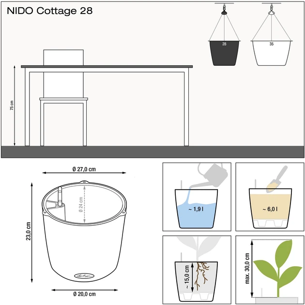 Умный вазон Lechuza Nido Cottage Антрацит (15193) - изображение 3