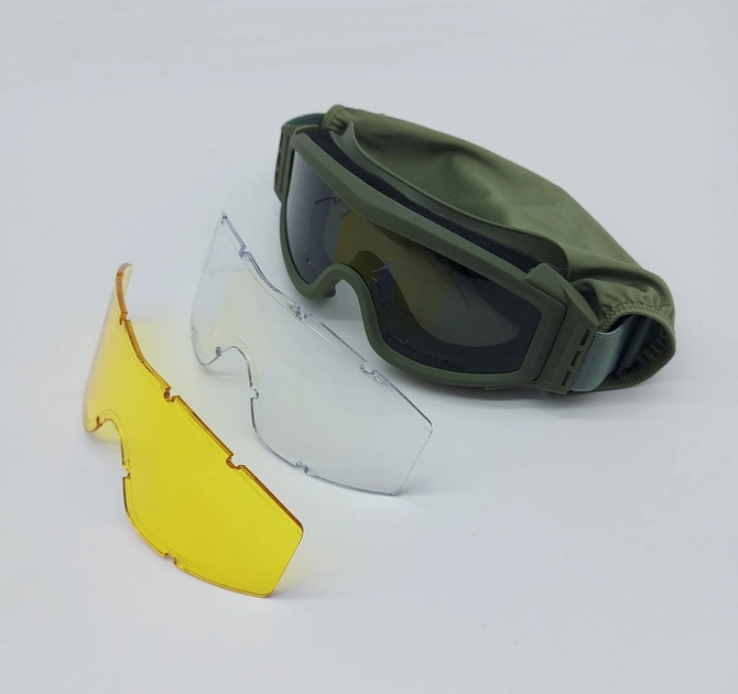 Тактичні окуляри-маска зі змінними лінзами RK3 Green - зображення 1