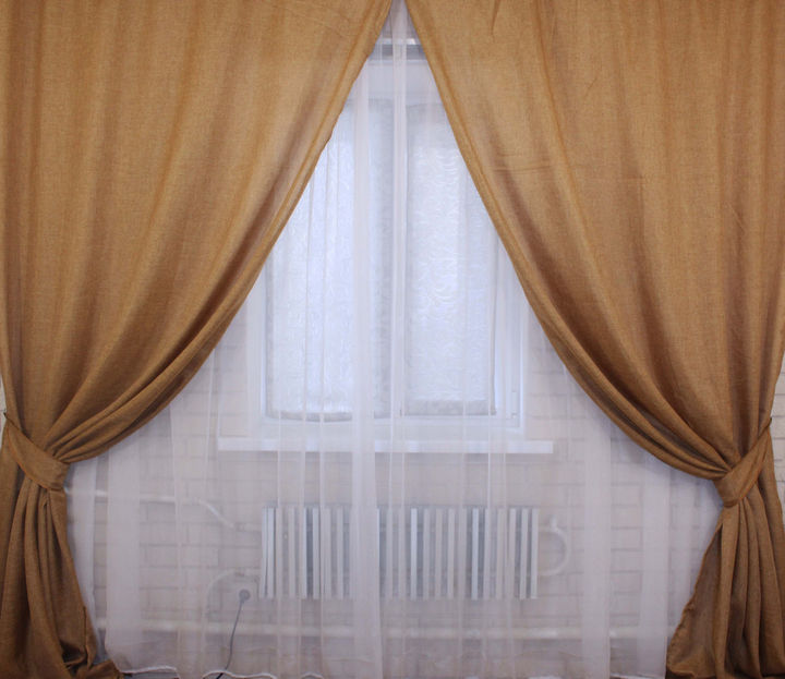 Комплект штор VR-Textil Лен Мешковина Кофейный 150x275 см 2 шт (30-713 ...