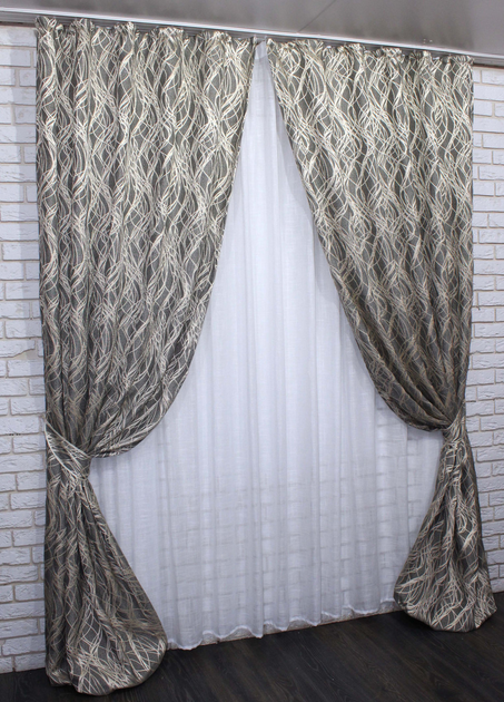 Комплект штор VR-Textil Лен рогожка Корона Мария Серый 150x270 см 2 шт ...