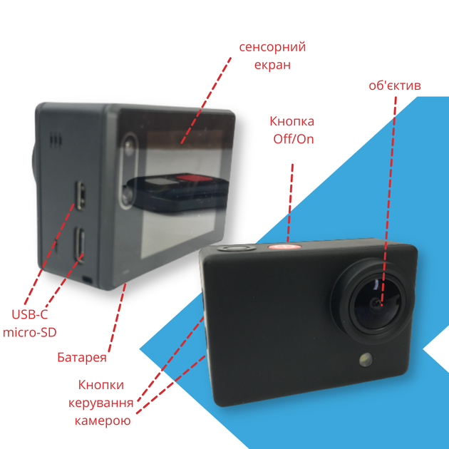 Відеокамера XPRO EIS 2CAM з WiFi 4K Black з 2й селфі-камерою та подвійним LED-підсвічуванням + Монопод в комплекті! (E607b6-26) - зображення 2
