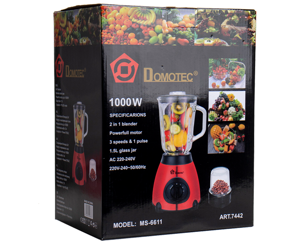 Блендер измельчитель стационарный чаша 1,5 л + кофемолка Domotec MS-6611 красный 1000W (MS-6611_831) - изображение 5